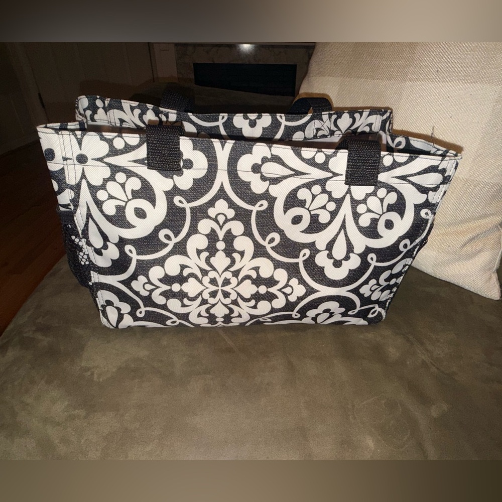 Thirty-One Elegant Black and White Patterned Tote Bag